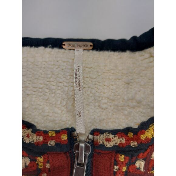 Free People Oversized Boho Boucle Bell Two Faced Embroidered Blue Red Jacket S - Picture 11 of 15